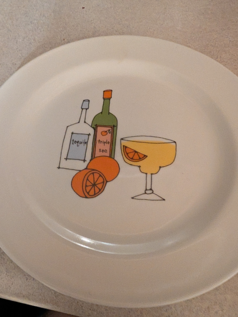 Signature White Ceramic Plates with Cocktail and Citrus Illustration